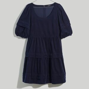 Madewell Navy Corduroy Tiered Mini Dress